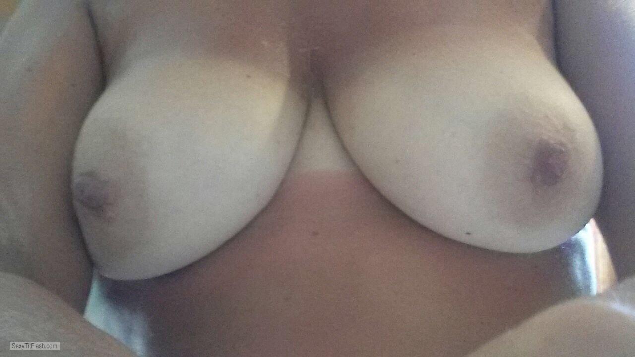 Tit Flash: Girlfriend's Tanlined Big Tits (Selfie) - ToonSarah from United Kingdom